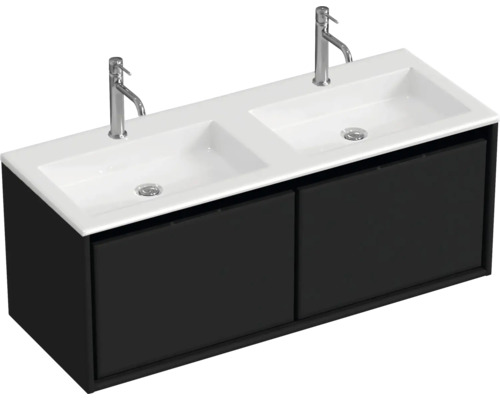 Skrinka pod umývadlo s dvojitým umývadlom a dvoma batériami