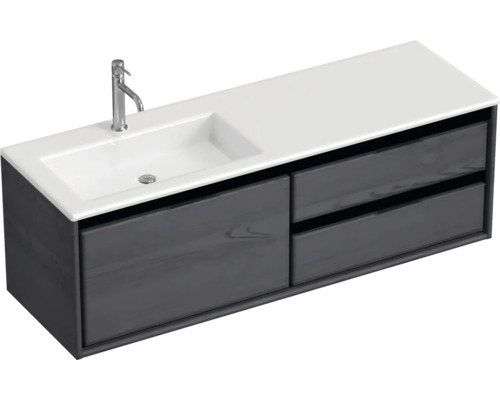 Súprava kúpeľňového nábytku Sanox Loft ŠxVxH 140,5 x 47 x 45,5 cm farba čela black oak 2dielna s umývadlom z minerálnej liatiny umývadlo ľavé matne biela Skrinka pod umývadlo s umývadlom a dvoma zásuvkami