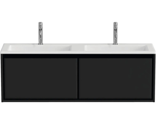 Skrinka pod umývadlo s dvomi umývadlami a spodnou skrinkou do kúpeľne