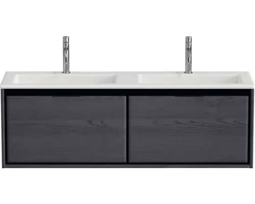 Skrinka pod umývadlo s dvomi umývadlami a dvoma batériami