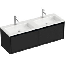 Skrinka pod umývadlo s dvoma umývadlami a vodovodnými batériami