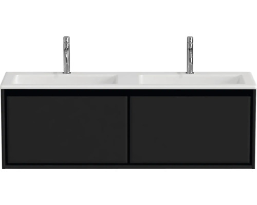 Skrinka pod umývadlo s dvoma umývadlami a dvoma batériami