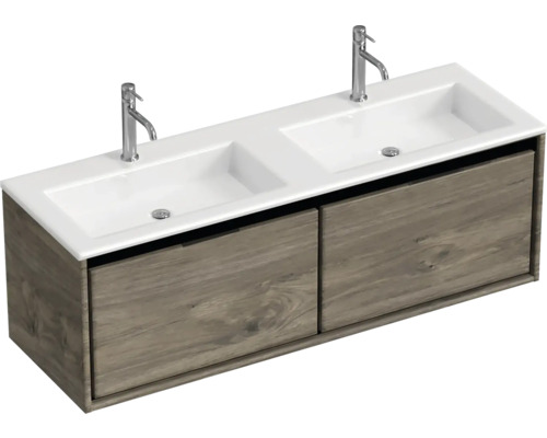 Dvojité umývadlo s dvomi zásuvkami a dvomi batériami