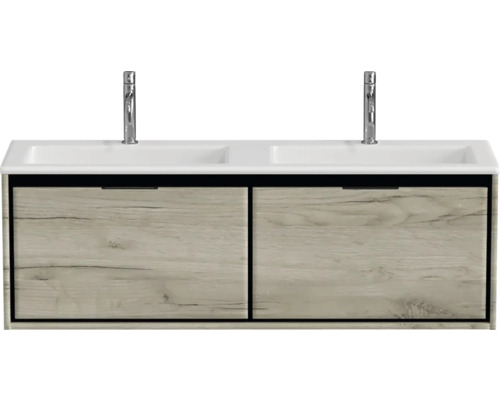 Dvojité umývadlo so skrinkou a dvoma kohútikmi