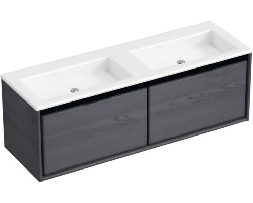 Skrinka pod umývadlo s dvoma umývadlami a zásuvkami