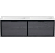 Skrinka pod umývadlo s dvoma umývadlami a dvoma drevenými zásuvkami