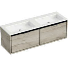 Dvojité umývadlo s dvomi zásuvkami v drevenom dekore do kúpeľne