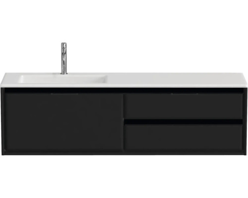 Súprava kúpeľňového nábytku Sanox Loft ŠxVxH 160,5 x 47 x 45,5 cm farba čela matne čierna 2dielna s umývadlom z minerálnej liatiny umývadlo ľavé Skrinka pod umývadlo s umývadlom a batériou