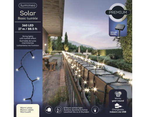 Solárna svetelná reťaz s 360 LED a dĺžkou 27 metrov na terase