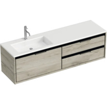 Skrinka pod umývadlo s dreveným vzhľadom a dvomi zásuvkami