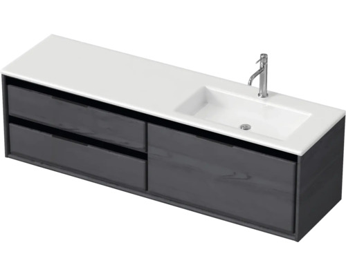 Súprava kúpeľňového nábytku Sanox Loft ŠxVxH 160,5 x 47 x 45,5 cm farba čela black oak 2dielna s umývadlom z minerálnej liatiny umývadlo pravé Umývadlová skrinka s dvoma zásuvkami, keramickým umývadlom a batériou