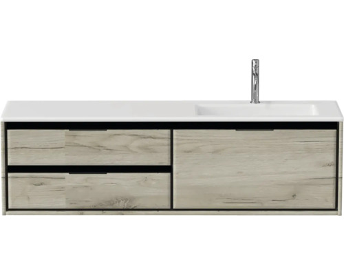 Skrinka pod umývadlo s dvomi zásuvkami, umývadlom a batériou.