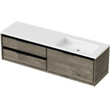 Skrinka pod umývadlo s umývadlom a dvoma zásuvkami v dizajne dreva