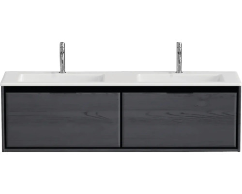 Skrinka pod umývadlo s dvoma umývadlami a dvoma batériami