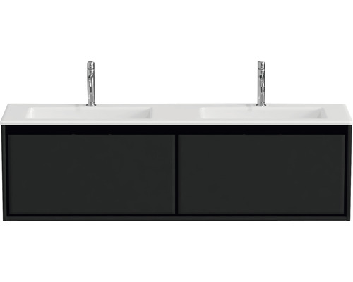 Skrinka pod umývadlo s dvoma umývadlami a dvoma batériami