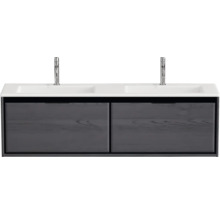 Skrinka pod dvojité umývadlo s dvomi umývadlami a dvomi vodovodnými batériami