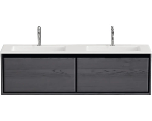 Skrinka pod dvojité umývadlo s dvomi umývadlami a dvomi vodovodnými batériami