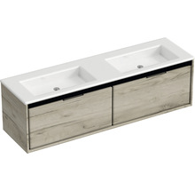 Skrinka pod umývadlo s dvomi umývadlami a štruktúrou dreva