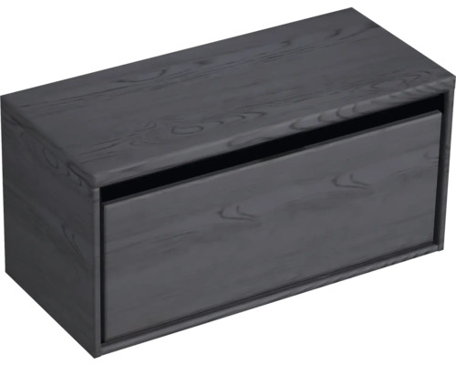 Sivá skrinka pod umývadlo s jednou zásuvkou.