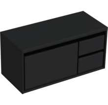 Čierna skrinka pod umývadlo s jednými dvierkami a dvoma zásuvkami