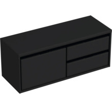 Čierna skrinka pod umývadlo s jednými dvierkami a dvoma zásuvkami