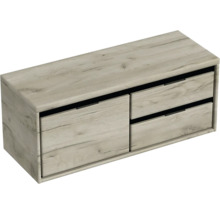 Závesná skrinka pod umývadlo s dvomi zásuvkami v drevenom dekore