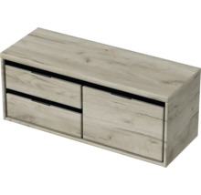 Závesná skrinka pod umývadlo so zásuvkami vo vzhľade dreva