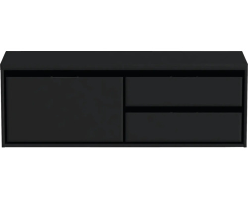 Čierna skrinka pod umývadlo s jednými dvierkami a dvoma zásuvkami