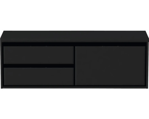 Čierna skrinka pod umývadlo s dvoma zásuvkami a jednými dverami