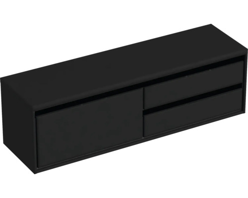 Kúpeľňová skrinka pod umývadlo Sanox Loft čierna matná 160,2 x 48 x 45 cm Čierna závesná skrinka s jednými dvierkami a dvoma zásuvkami
