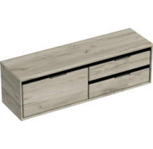 Závesná skrinka pod umývadlo s dvomi zásuvkami vo vzhľade dreva