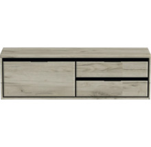 Závesná skrinka pod umývadlo so zásuvkami vo vzhľade dreva