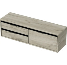 Závesná skrinka pod umývadlo s tromi zásuvkami vo vzhľade dreva