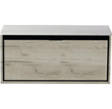 Skrinka pod umývadlo s drevenou štruktúrou a kamennou doskou