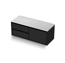 Čierna skrinka pod umývadlo s dvoma zásuvkami a kamennou doskou