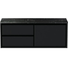 Čierna skrinka pod umývadlo so zásuvkami a dvierkami