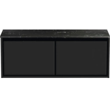 Čierna skrinka pod umývadlo s dvomi dvierkami a pracovnou doskou