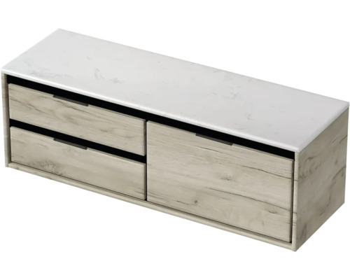 Skrinka pod umývadlo s dvoma zásuvkami a odkladacou plochou s mramorovým vzhľadom
