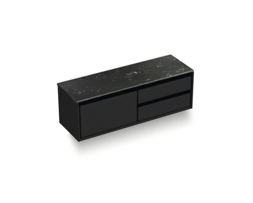 Čierna skrinka pod umývadlo so zásuvkami a odkladacou plochou