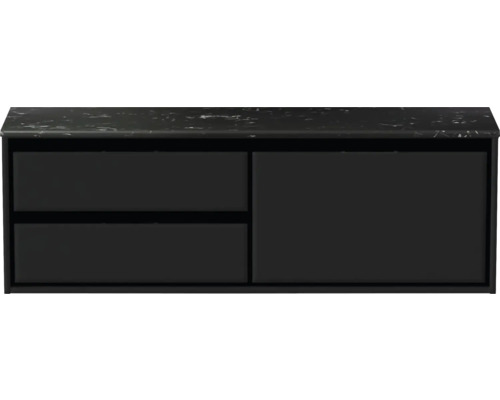 Čierna skrinka pod umývadlo s dvomi zásuvkami a jednými dverami