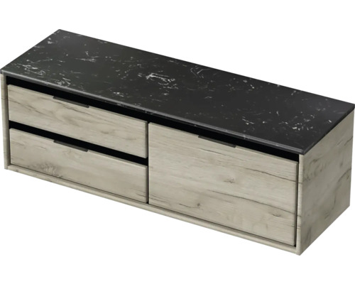 Závesná skrinka s dvoma zásuvkami a kamennou doskou