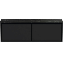 Čierna skrinka pod umývadlo s dvomi dvierkami a kamennou doskou