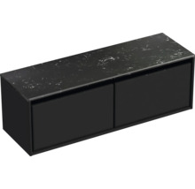 Čierna skrinka pod umývadlo s dvomi zásuvkami a mramorovou doskou