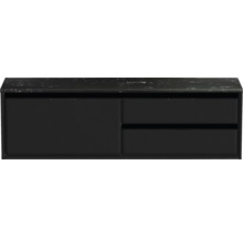 Čierna skrinka pod umývadlo s dvomi zásuvkami a kamennou doskou