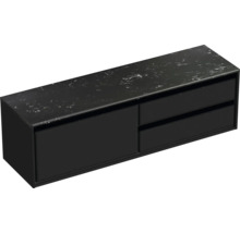 Skrinka pod umývadlo s dvomi zásuvkami a doskou s mramorovým vzhľadom.