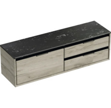 Skrinka pod umývadlo s dvomi zásuvkami a tmavou umývadlovou doskou