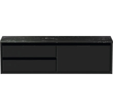 Čierna skrinka pod umývadlo s dvoma zásuvkami a dvoma dvierkami pod mramorovou doskou