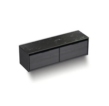 Čierna závesná skrinka s dvomi zásuvkami a mramorovou doskou