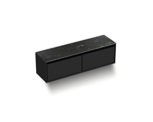 Čierna závesná spodná skrinka s dvomi zásuvkami a mramorovou doskou