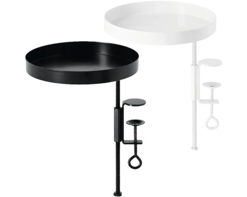 Dva príručné stolíky so stolovou svorkou, čierny a biely